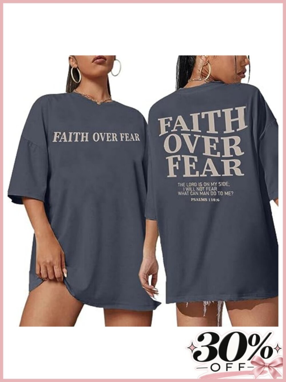 Faith Over Fear Oversized Christian Graphic Tee Drop Shoulder Workout Gym Shirt
